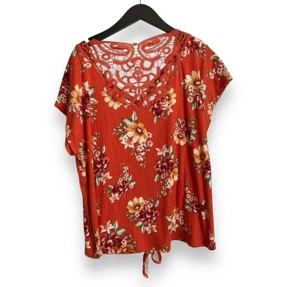 ❄️3/$15❄️ Bobbie Brooks Womens Shirt Coral with Flowers Size 2X Crochet Lace - Picture 6 of 7